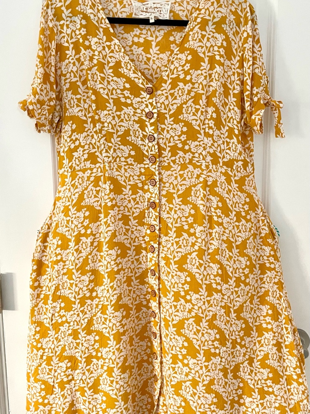 Pink Martini Yellow Floral Button Down Cottage-core Tea Dress